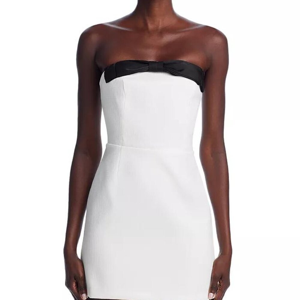 Lucy Paris White Strapless Mini Dress w/ Black Bow NWT Size M Bachelorette Party - Picture 11 of 12